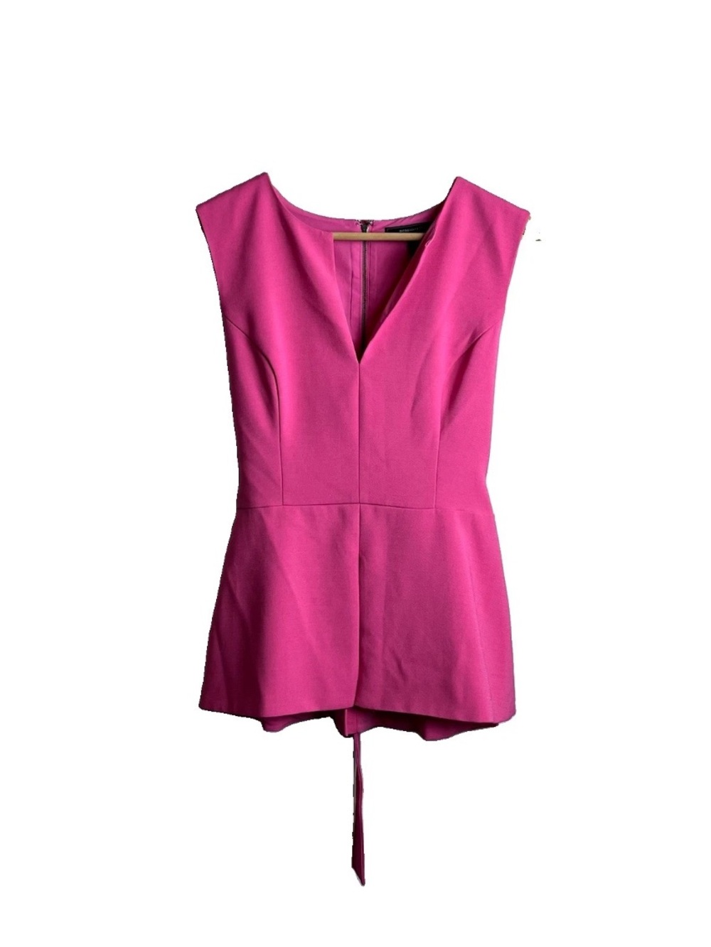 BCBG Max Azria Tank Top Small S Hot Pink V Neck Peplum Sleeveless Blouse Women’s